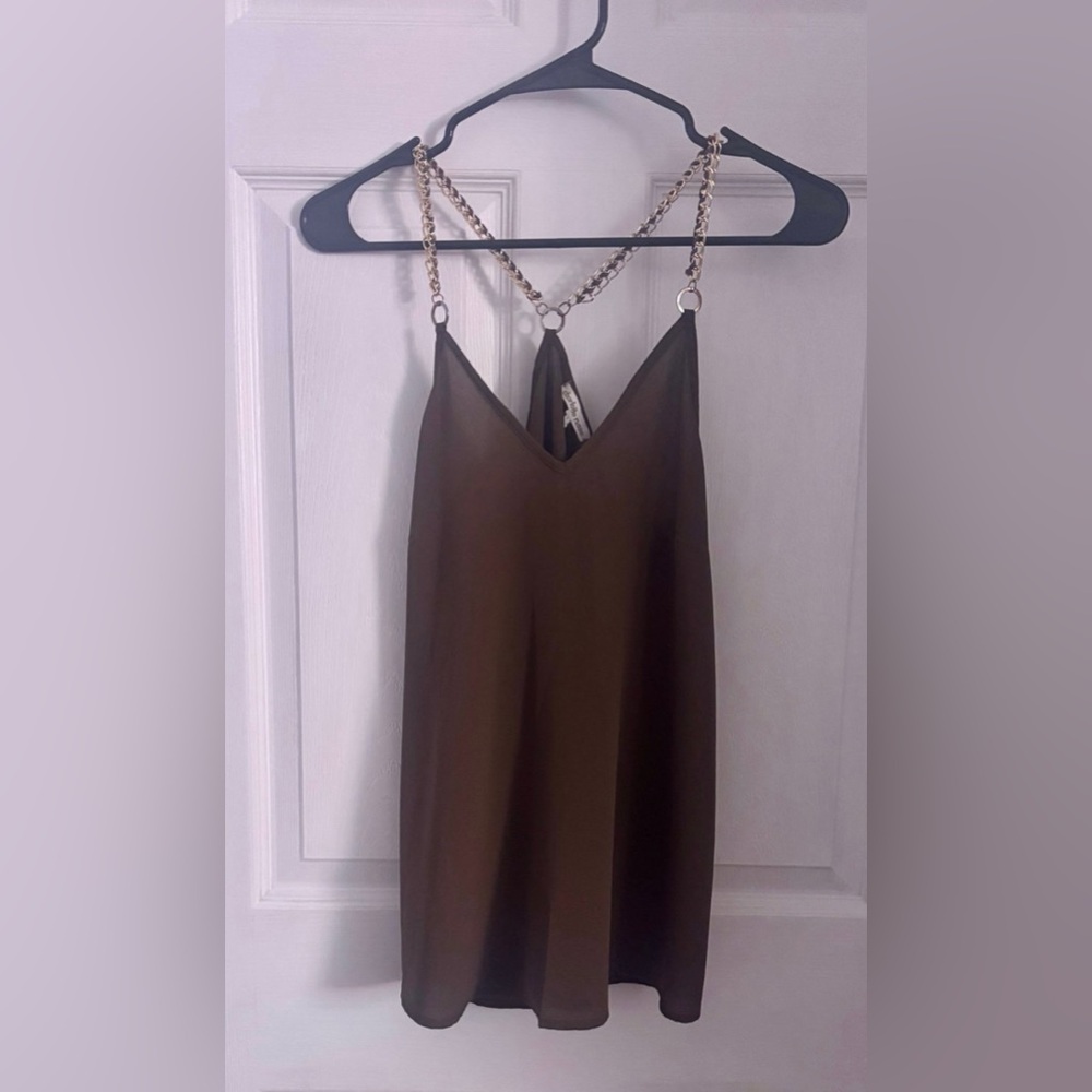Charlotte Russe Sleeveless Top with Gold Chain Straps Olive Drab Color Sz XS